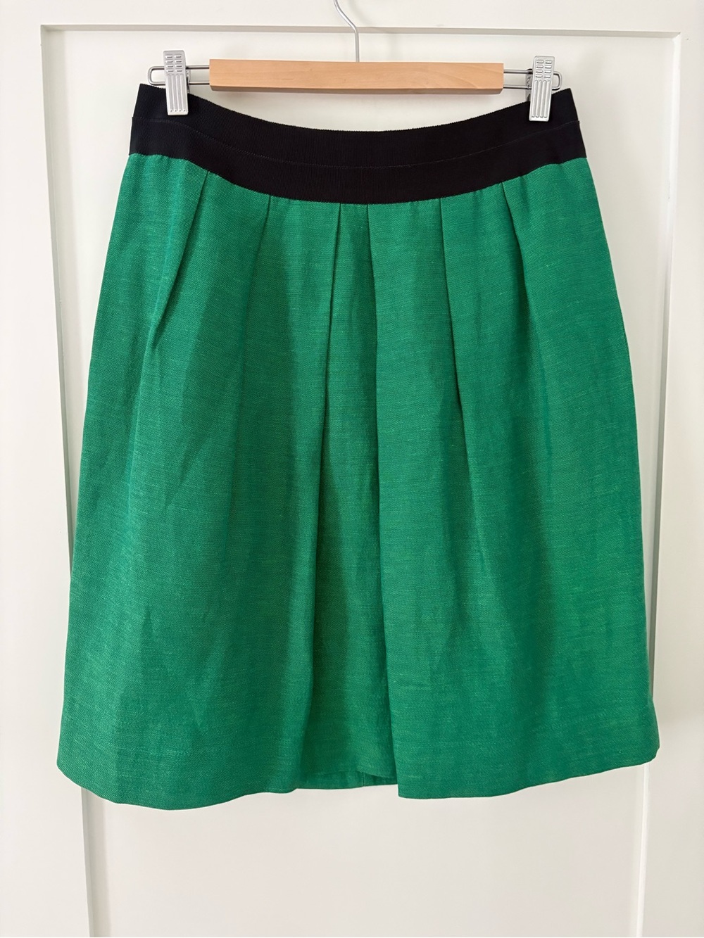 Lida Baday Green Linen Skirt Size 6 | Made in Canada | Designer Minimalist